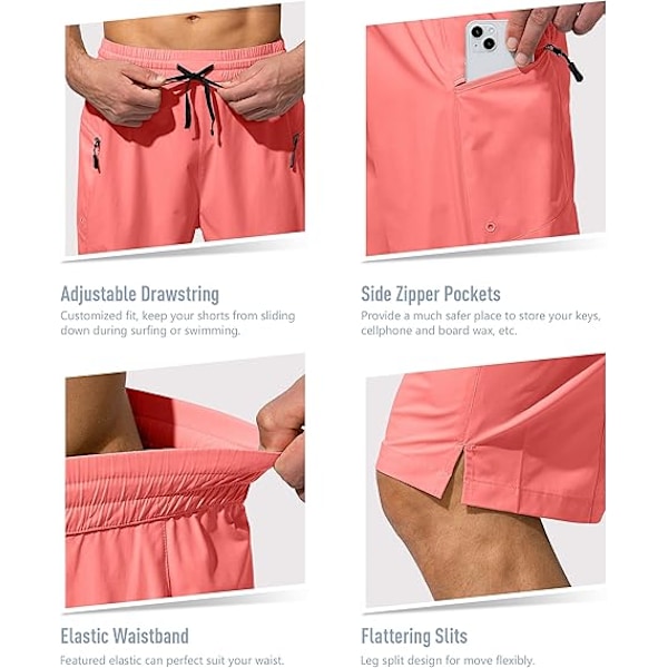 Snabbtorkande badshorts för män med ficka med dragkedja, badshorts för män - Utan meshfoder - XL - Orange Rosa