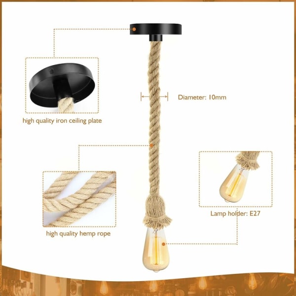 E27 Retro Hamp Rebslynge Lysekrone Pendel Lamper Retro Lysekrone Loft Hamp Rebslampe PR Bar Rebs Cafe Trappe Restaurant Studio -80cm (1-