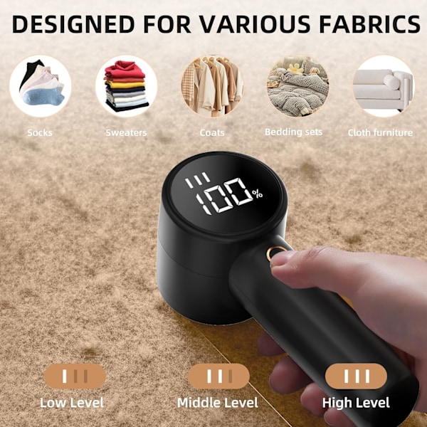 Stofshaver, Bærbar Genopladelig Elektrisk Fussel Fjerner, 3 Hastigheder Justerbar Debobbler, LED Display Boble Fjerner til Tøj, Fusselshaver til Va