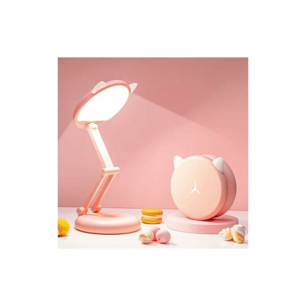 LED-skrivebordslampe, søt skrivebordslampe, rosa skrivebordslampe, 8 lysstyrker, sammenleggbar, liten skrivebordslampe, bærbar, dimbar skrivebordslampe for barn, USB-lading, Kawaii-katt