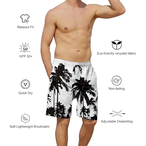 Badbyxor för män, sommar, snabbtorkande strandshorts med sidofickor och meshfoder - L - Svart