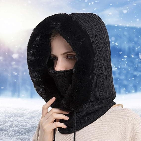 Svart 2-i-1 Mössa Vinter Varm Hatt Halsduk Mössa Vinter Balaclava