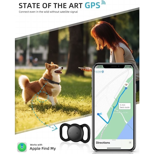GPS Hundspårare (1-pack), Mini GPS Kattspårare, Smart Aktivitetsspårare för Husdjur (Endast iOS), Inga Månadsavgifter, Kompatibel med Apple Find My, Anti-förlust, Det