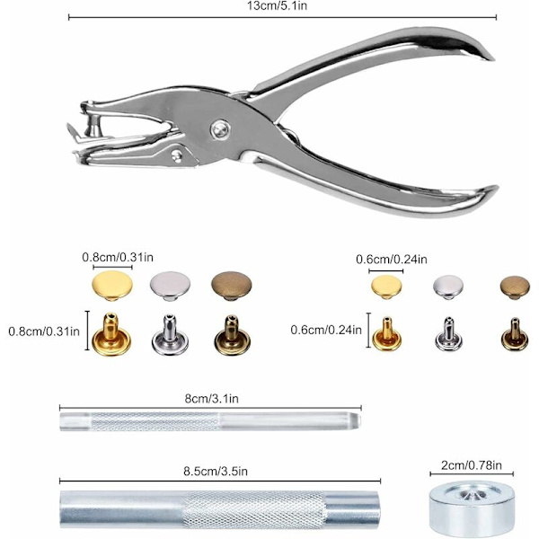 Lädernit 240 Set 2 Storlekar Dubbla Nitrörformiga Metallnitar med 3 st Fästverktyg och Stans Tång för Läderhantverk DIY Byte