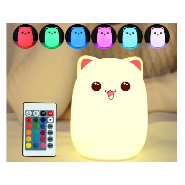 Genopladelig Cat Night Lamp - RGB - Silikone - Fjernbetjening Multicolor