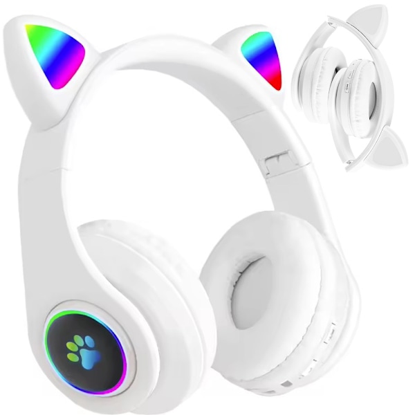 Bluetooth Stereo Hörlurar Katt med mikrofon / LED ljus Vit