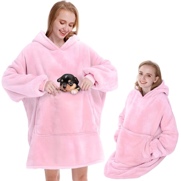 Varm sweatshirt oversize teppe xxl 2in1 tykk fleece Pink