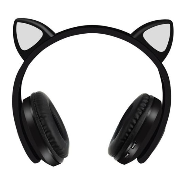 Bluetooth Stereo Hörlurar Katt med mikrofon / LED ljus Svart