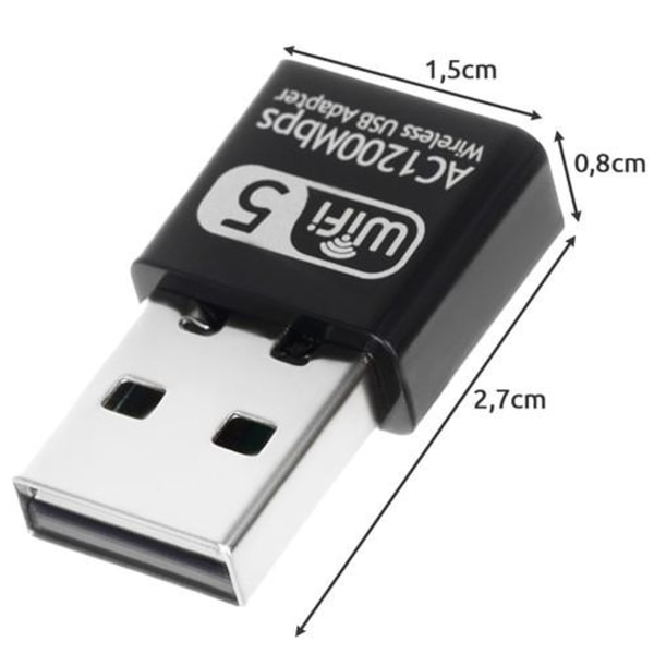 Wifi Adapter USB - 2,4 GHz / 5 GHz - 1200 mbit Svart