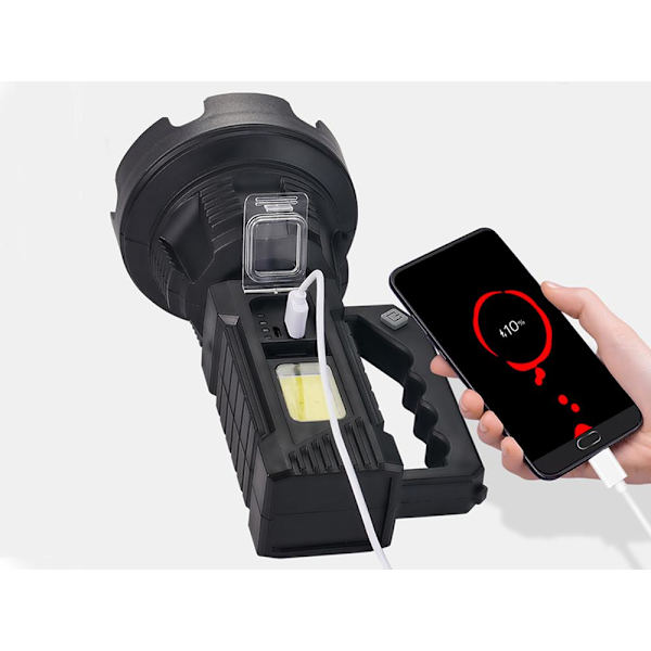Genopladelig lommelygte - søgelys - CREE XHP50 LED - stativ medf Black