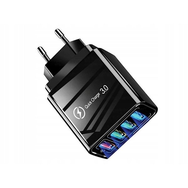 Mobillader / Hurtiglader med 4 stik - QC3 Black