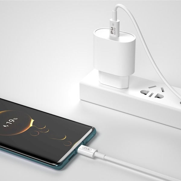 XO Laddkabel - PD 60w - USB-C / USB-C - 1m -  Android och iPhone Vit