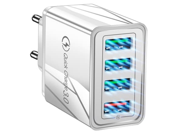 Mobillader / Hurtiglader med 4 stik - QC3 White