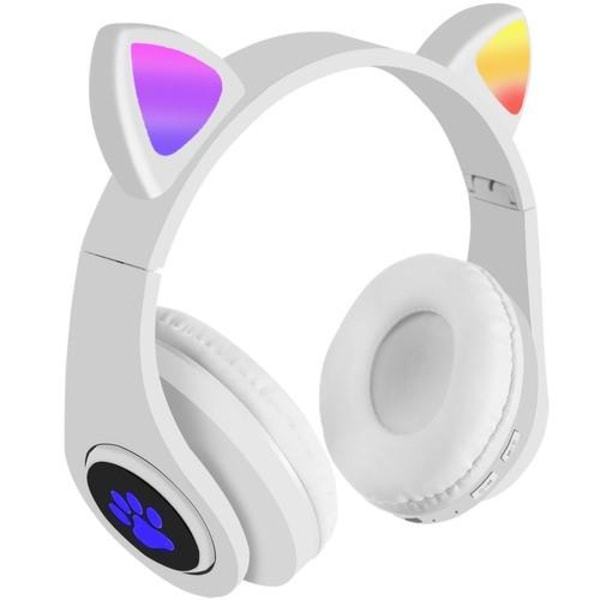 Bluetooth Stereo Hörlurar med mikrofon och kattöron / LED ljus Vit