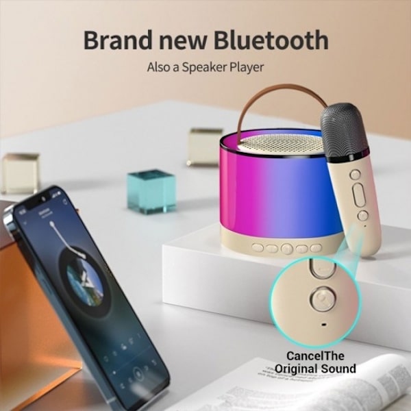 Bärbar Bluetooth Karaoke-högtalare med 2 trådlös mikrofon Beige