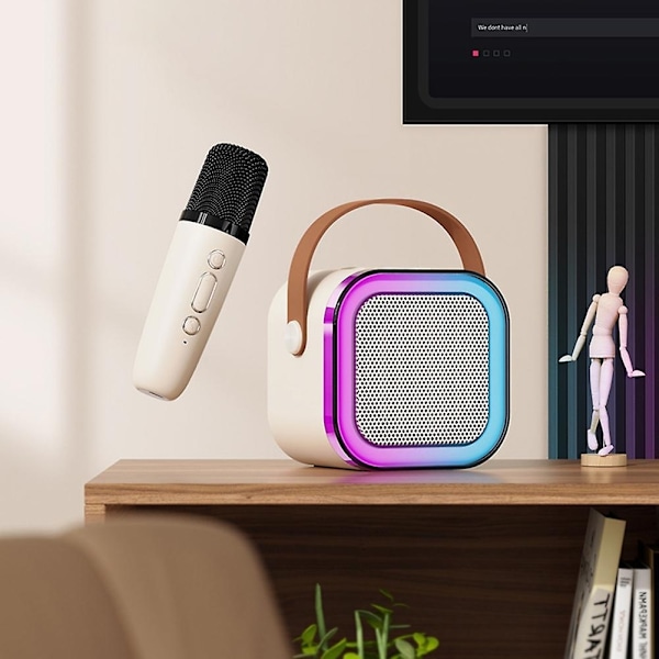 Bärbar Bluetooth Karaoke-högtalare med 1 trådlös mikrofon Beige