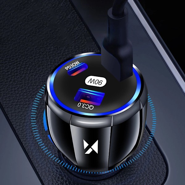 Biloplader 2x USB-C 1x USB-A 90W PD Black