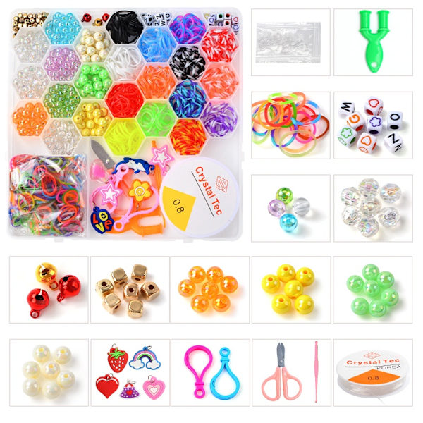 Loom Bands Kit - 1000 kpl ja paljon helmiä ja tarvikkeita. Multicolor
