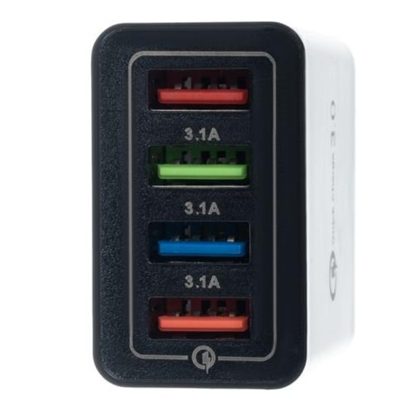 2-Pack Mobilladdare / Snabbladdare med 4 uttag - QC3 Svart