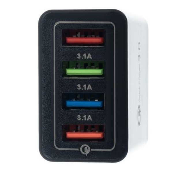 2 pakkausta Mobiililaturi / Pikalaturi 4 pistorasialla - QC3 Black