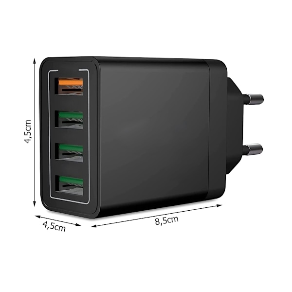Mobillader / Hurtiglader med 4 stik - QC3 Black