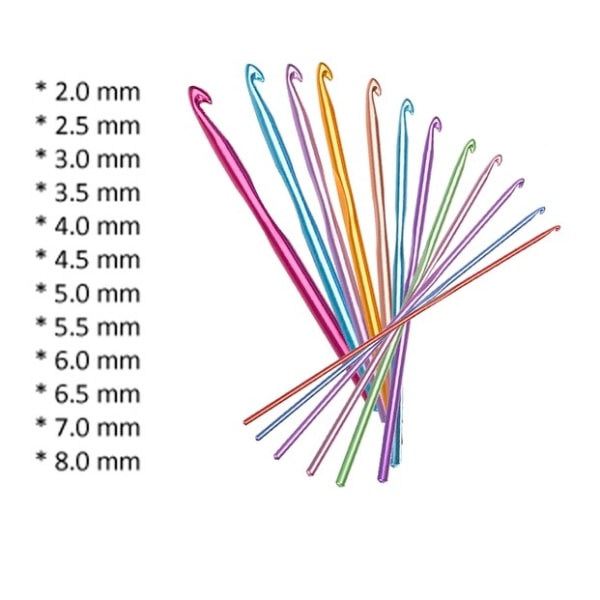 12-pack Heklenåler i forskjellige størrelser: 2mm - 8mm Multicolor
