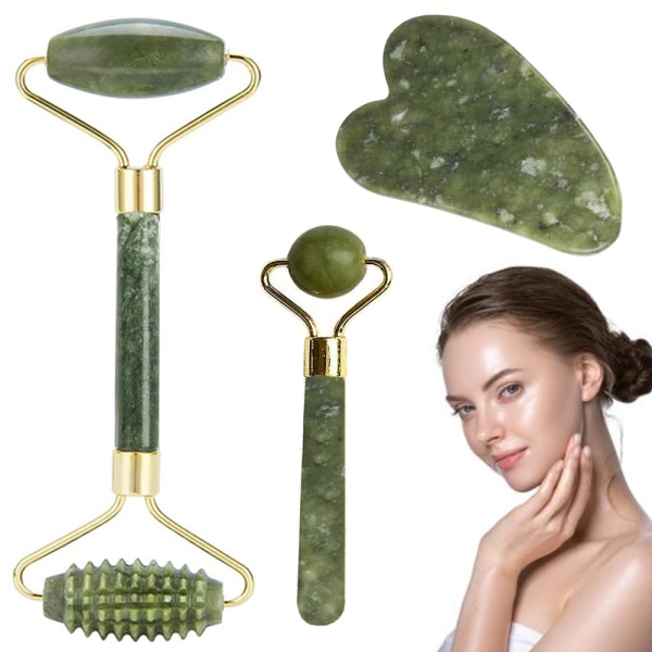 Komplett Jade roller set / Ansiktsmassage / Jaderollerset Grön