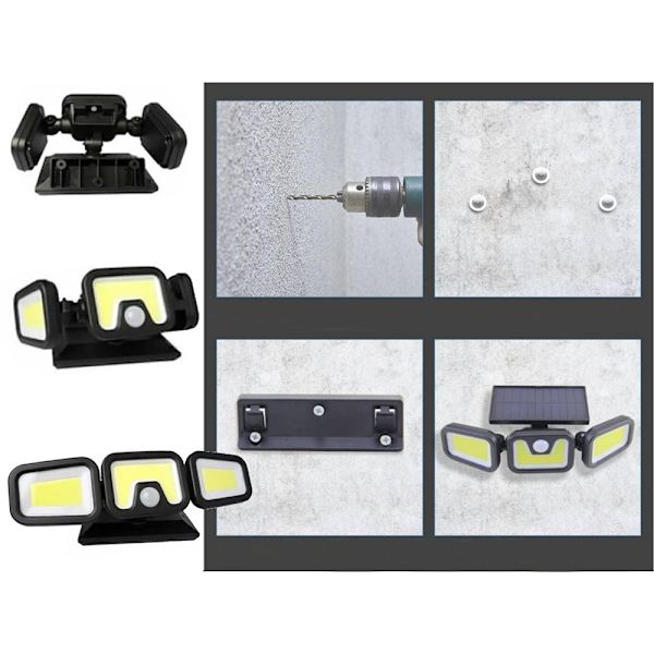 Solcellslampa 100 cob med skymningsrörelsesensor Svart
