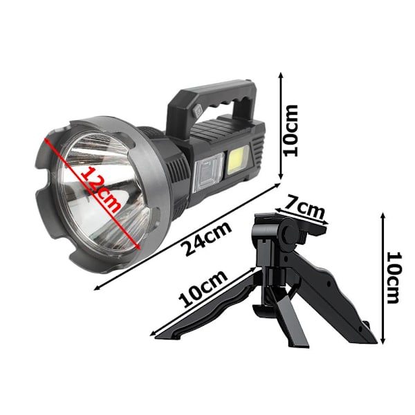 Genopladelig lommelygte - søgelys - CREE XHP50 LED - stativ medf Black