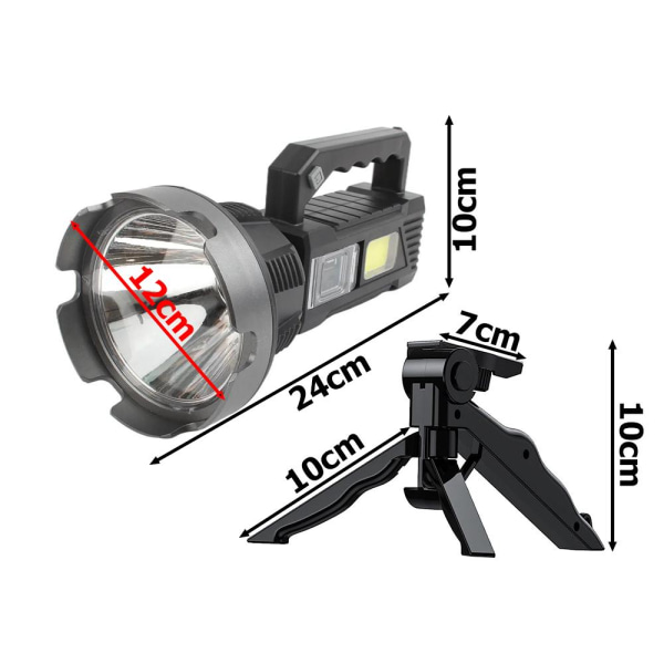 Laddbar Ficklampa - Söklampa - CREE XHP50 LED - stativ ingår Svart