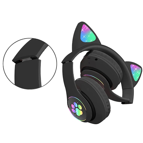 Bluetooth Stereo Hörlurar Katt med mikrofon / LED ljus Svart