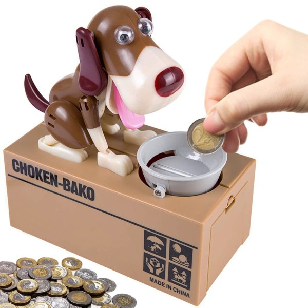 Sparegris med hund som spiser mynten Brown