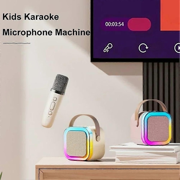 Bärbar Bluetooth Karaoke-högtalare med 1 trådlös mikrofon Beige