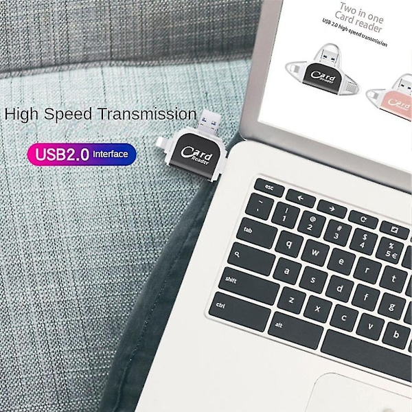 Moniporttinen 4-in-1-kortinlukija, USB C SD TF -muistikortinlukija Black