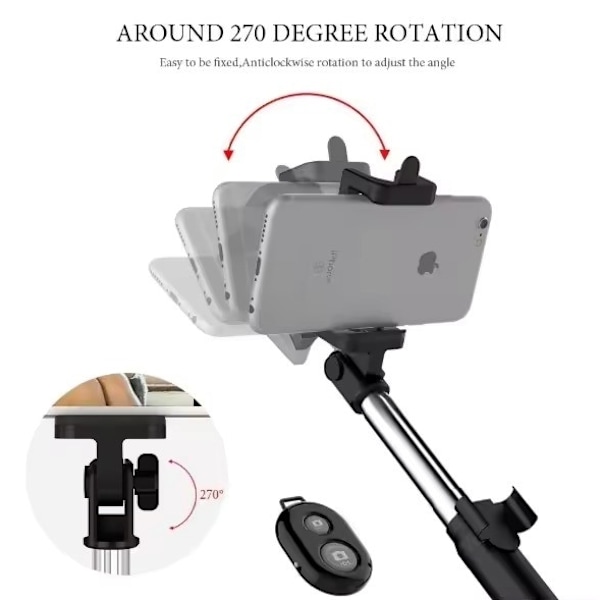 Selfie stick / stativ mobilstativ med bluetooth fjernkontroll Multicolor