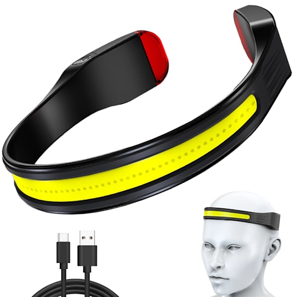Genopladelig pandelampe - COB LED - Vandtæt Black