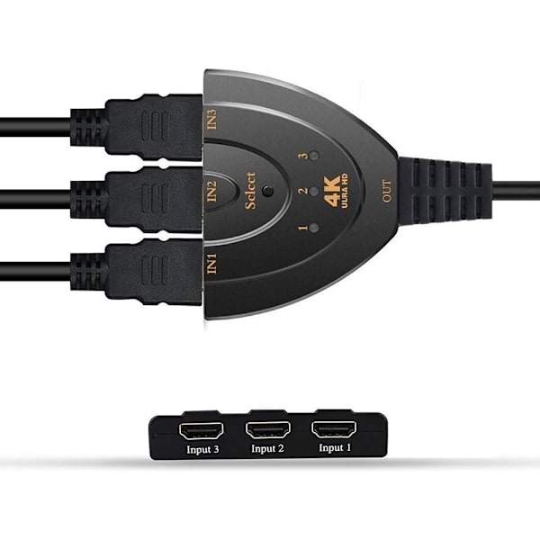 HDMI Switch 3+1 - 4K - med 50cm kabel Svart