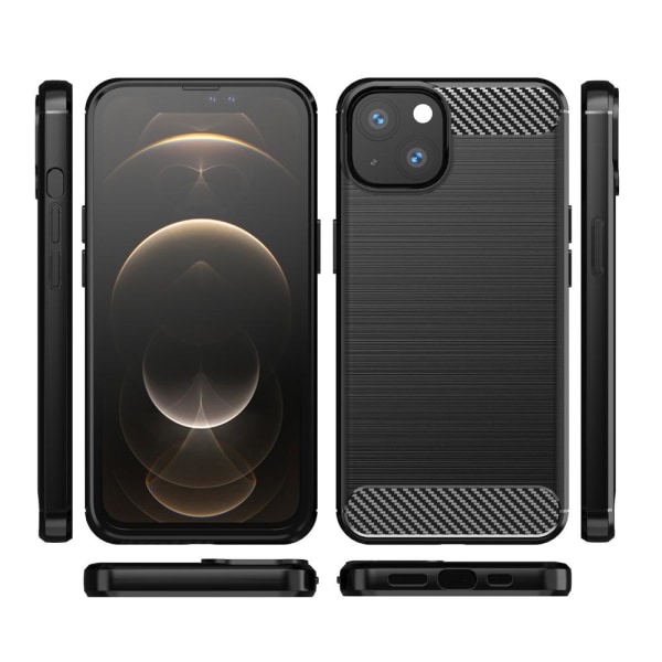 iPhone 13 - Shell Rubber i karbonfiberdesign - Svart Black