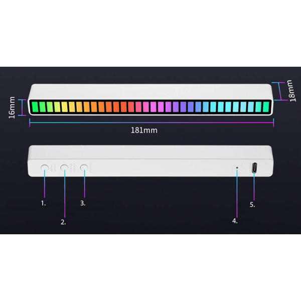 USB LED-lampa med reaktion på ljud – Multifärgad neon RGB LED multifärg