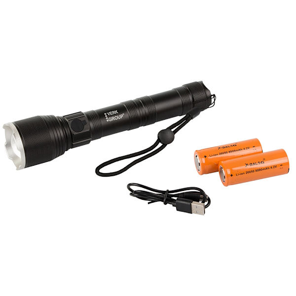 Laddbar ficklampa - CREE XHP160 LED - 23 cm - Flygplansaluminium Svart