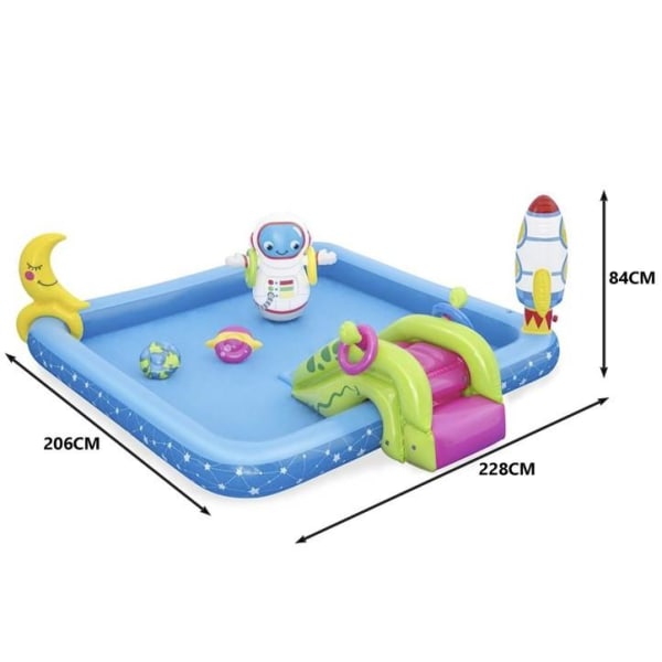Oppustelig pool med rutsjebane, dyr, vandspray, 228x206x84cm Multicolor