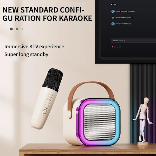 Bärbar Bluetooth Karaoke-högtalare med 1 trådlös mikrofon Beige