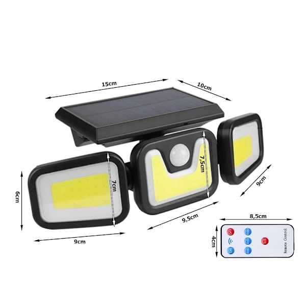Solcellelampe 100 cob med skumringsbevegelsessensor Black