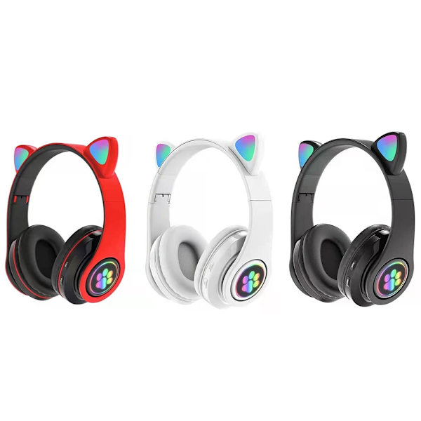 Bluetooth Stereo Hörlurar Katt med mikrofon / LED ljus Svart