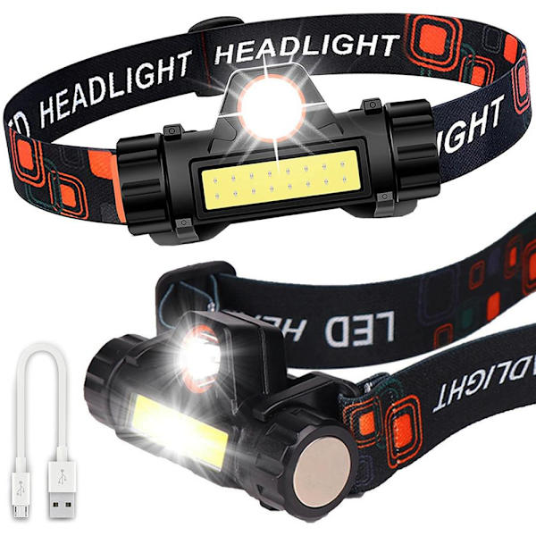 Oppladbar hodelykt 1x CREE LED + 1x COB LED Black