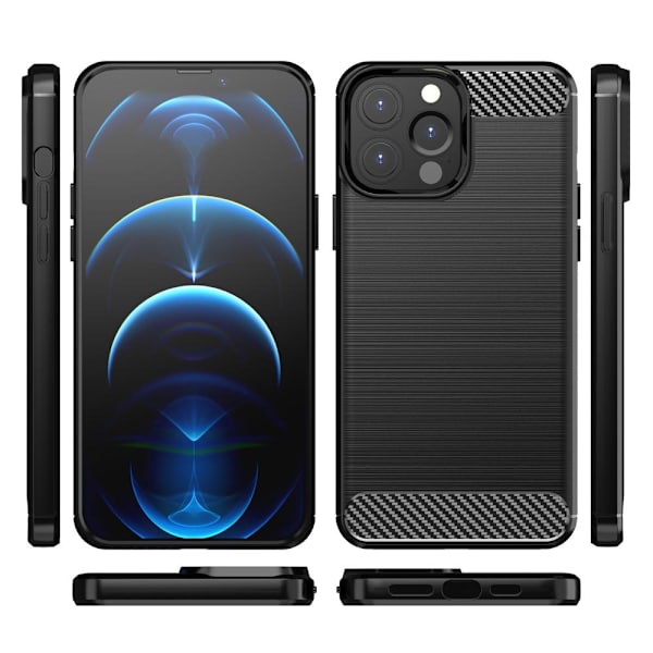 iPhone 13 Pro Max Shell Rubber i kulfiber design Black