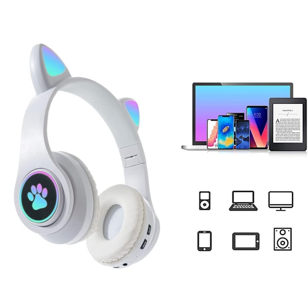 Bluetooth Stereo Hörlurar Katt med mikrofon / LED ljus Vit