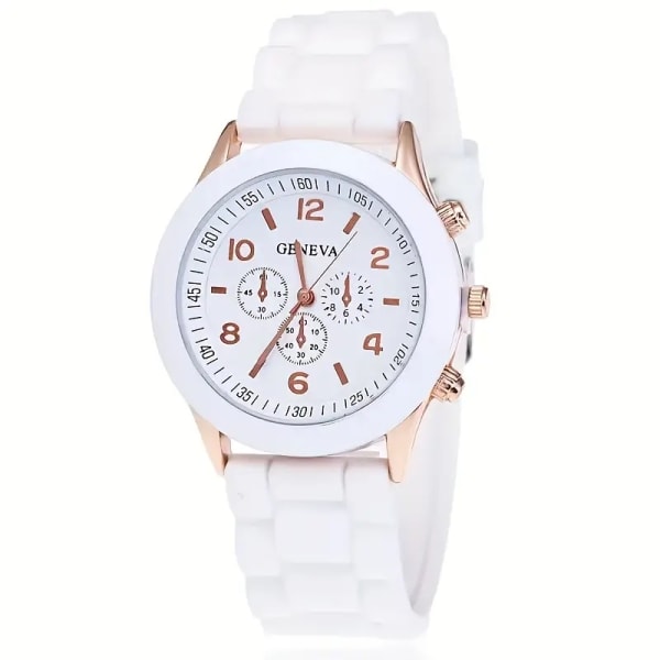 Kvartsklokke / armbåndsur med silikonrem White
