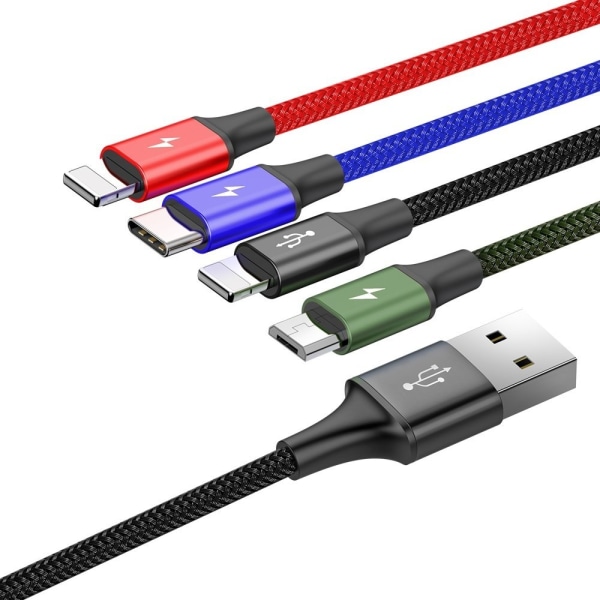 Baseus Laddkabel 4-i-1, 2x iPhone, USB-C, Micro-USB Svart
