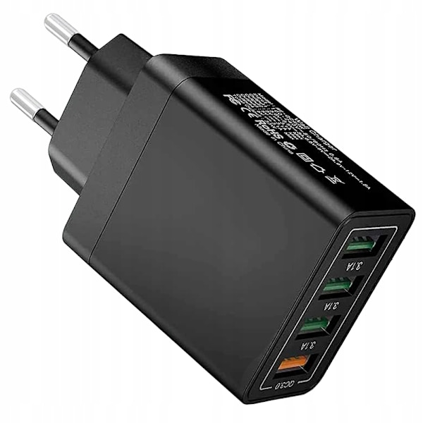 2-Pack Mobilladdare / Snabbladdare med 4 uttag - QC3 Svart